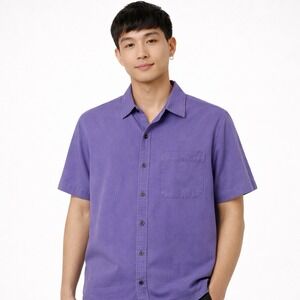 Linea Rosso Patrick Assaraf Luxury Purple Silk Camp Shirt Short Sleeve Medium